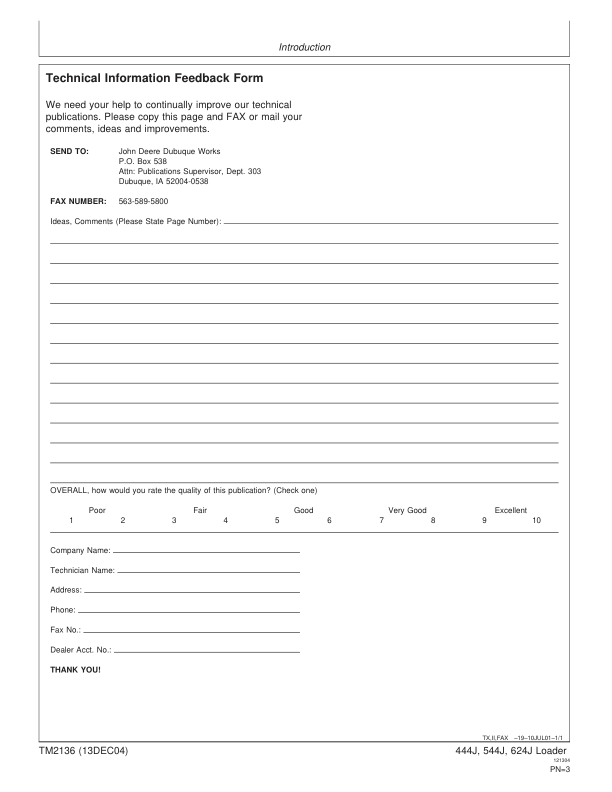 John Deere 444J 544J 624J Loader Repair Technical Manual - Image 4