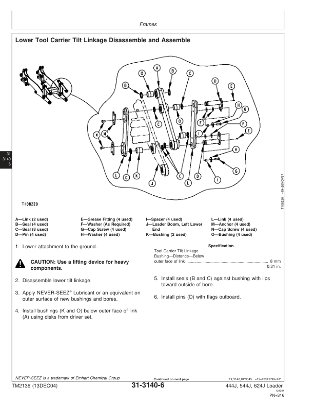John Deere 444J 544J 624J Loader Repair Technical Manual - Image 9