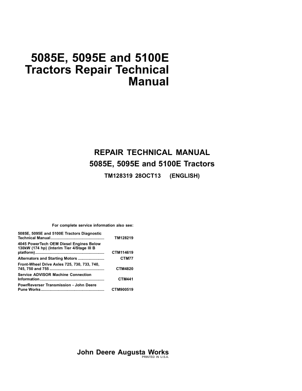 John Deere 5085E 5095E 5100E Tractors Repair Technical Manual - Image 2