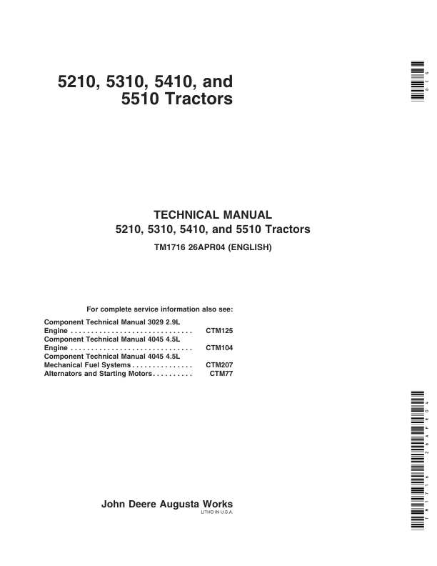 John Deere 5210 5310 5410 5510 Tractor Technical Manual TM1716 - Image 2