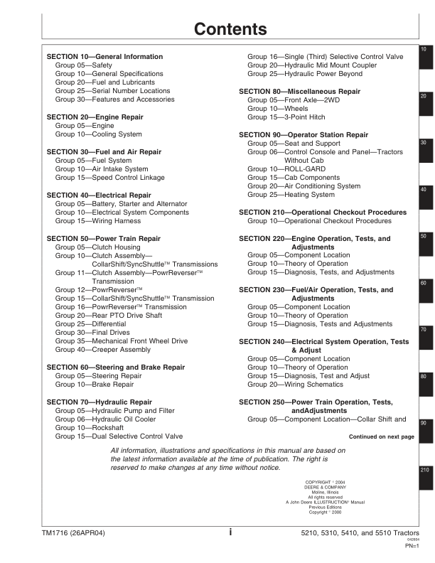 John Deere 5210 5310 5410 5510 Tractor Technical Manual TM1716 - Image 4
