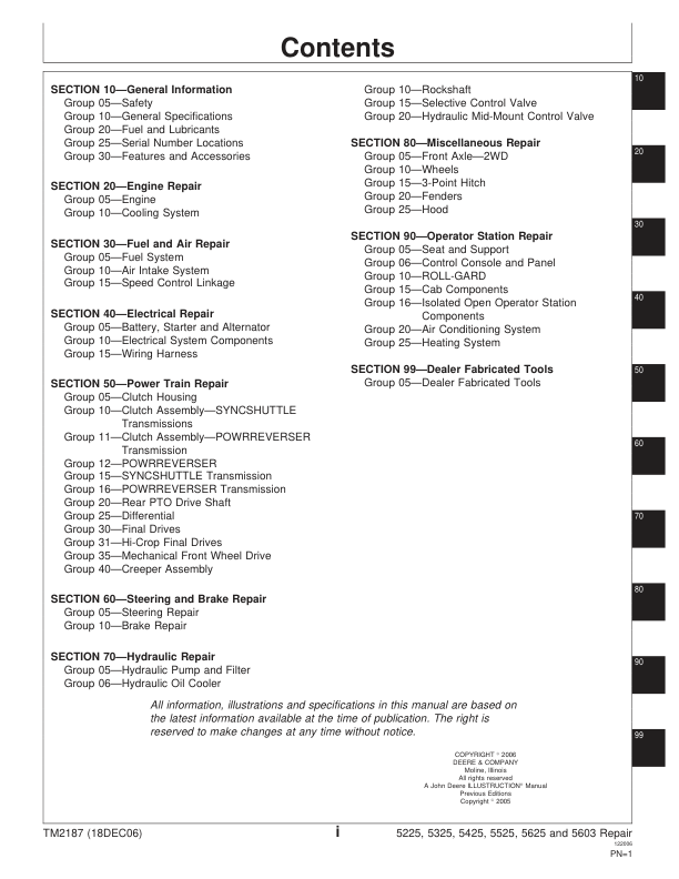 John Deere 5225 5325 5425 5525 5625 5603 Tractor Repair Technical Manual TM2187 - Image 4
