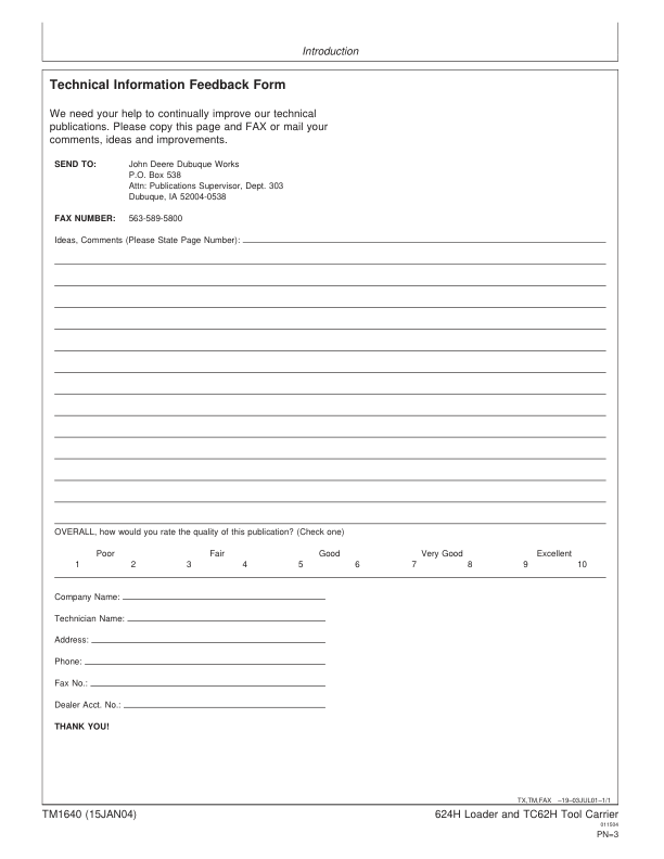 John Deere 624H Loader TC62H Tool Carrier Repair Technical Manual TM1640 - Image 4