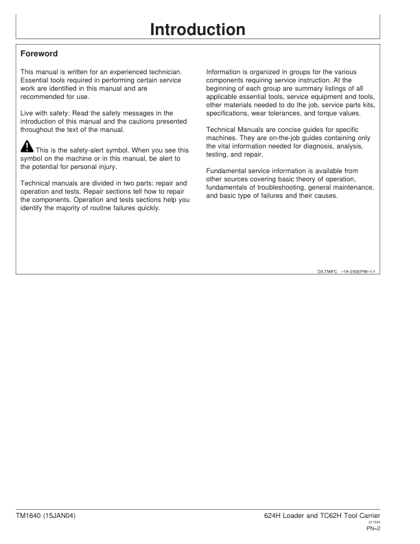John Deere 624H Loader TC62H Tool Carrier Repair Technical Manual TM1640 - Image 3