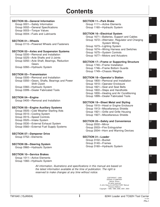 John Deere 624H Loader TC62H Tool Carrier Repair Technical Manual TM1640 - Image 5