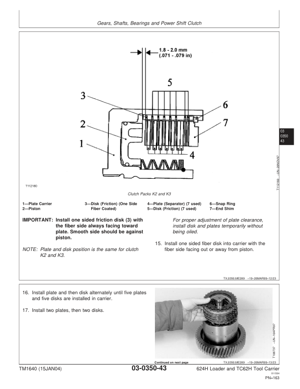 John Deere 624H Loader TC62H Tool Carrier Repair Technical Manual TM1640 - Image 8