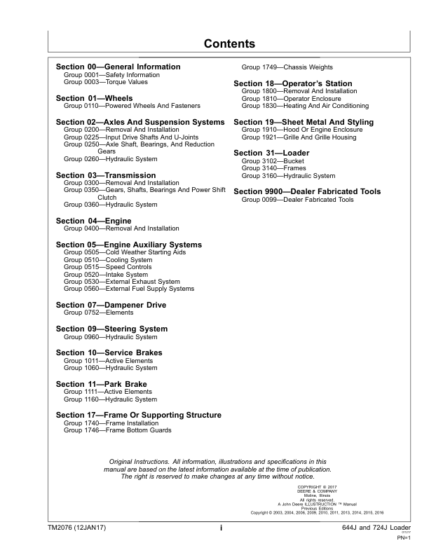John Deere 644J 724J Loader Repair Technical Manual - Image 5