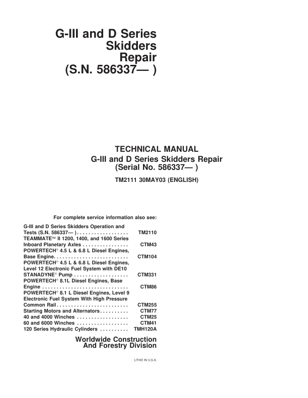 John Deere G-III D Series Skidders Repair Technical Manual TM2111 - Image 2