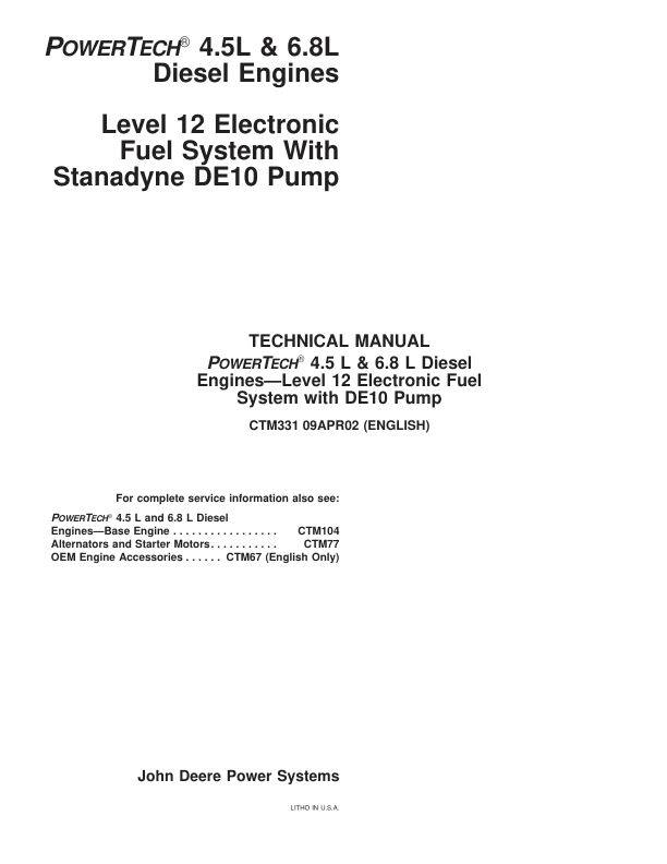 John Deere PowerTech 4.5L 6.8L Diesel Engines Level 12 Electronic Fuel System Technical Manual - Image 3