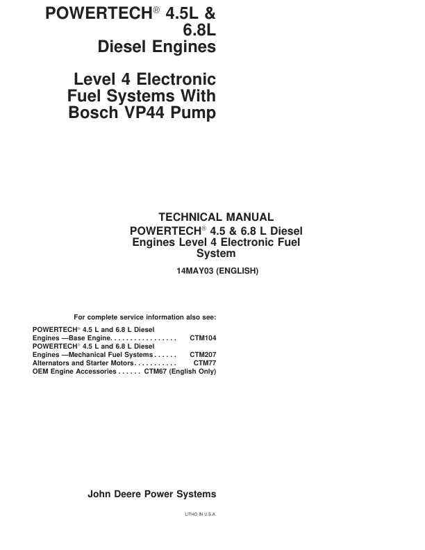 John Deere PowerTech 4.5L 6.8L Diesel Engines Level 4 Electronic Fuel System Technical Manual - Image 3