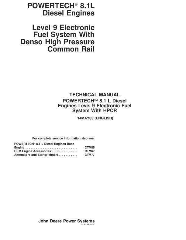 John Deere PowerTech 8.1L Diesel Engines Level 9 Electronic Fuel System Technical Manual - Image 2