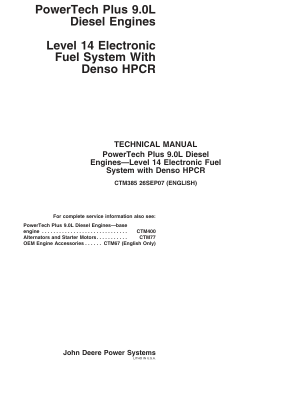 John Deere PowerTech Plus 9.0L Diesel Engines Level 14 Electronic Fuel System Technical Manual - Image 2