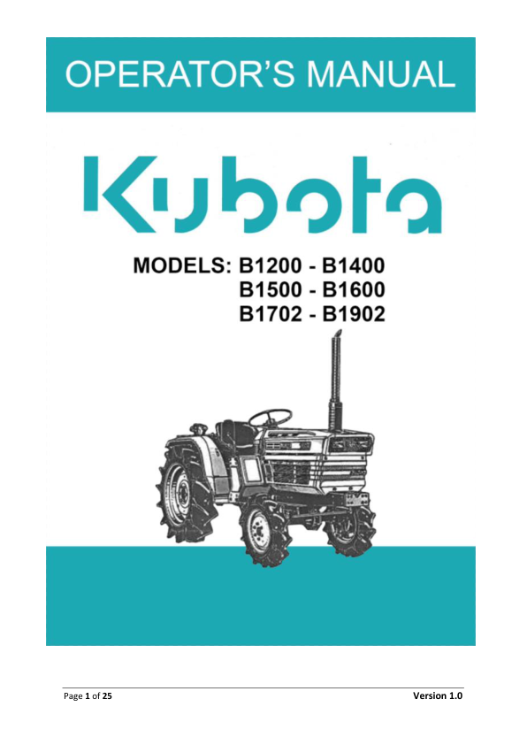 Kubota B1200 B1400 B1500 B1600 B1702 B1902 Operators Manual - Image 2