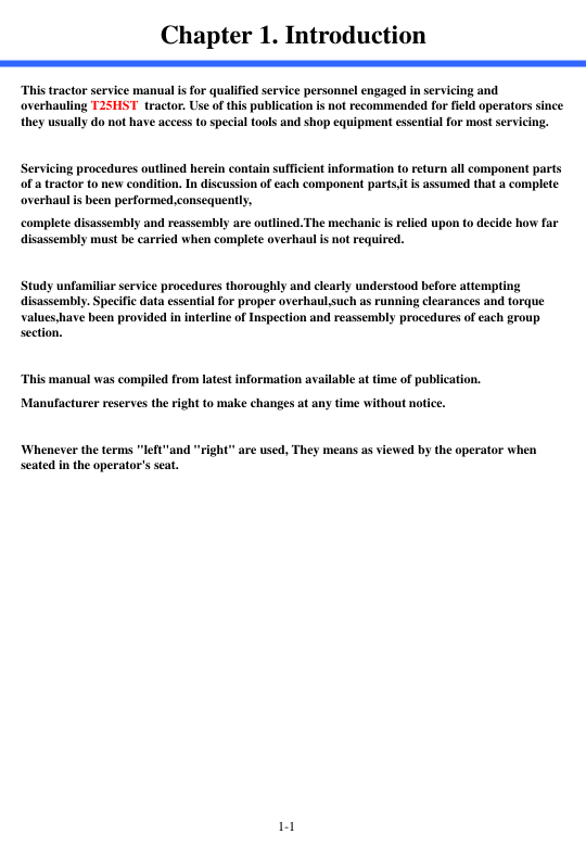 TYM T25NH Tractor Workshop Manual - Image 5