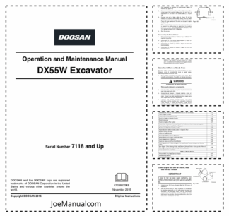 Doosan DX55W Excavator Operation and Maintenance 7118 and Up