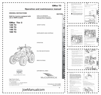 McCormick GMax 125T3 135T3 145T3 165T3 Tractor Operators Manual