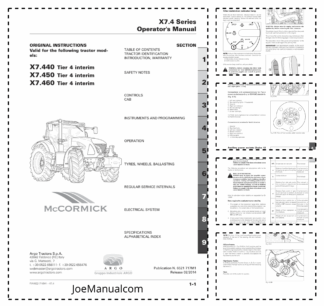 McCormick X7.440 X7.450 X7.460 Tractor Operators Manual