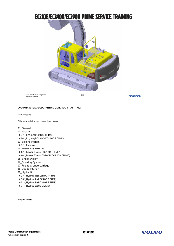 Volvo EC210B EC240B EC290B Excavator Service Training Manual - Image 2