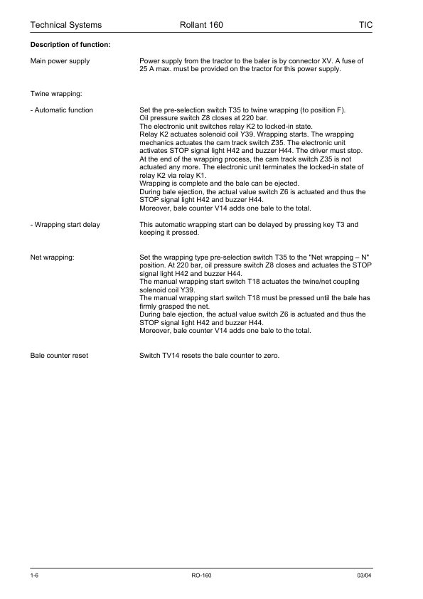 Claas Rollant 160 Baller Electric Hydraulic System Service Manual - Image 6