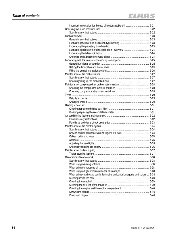 Claas Scorpion 6030 7030 7040 7045 Telehandlers Operators Manual - Image 8