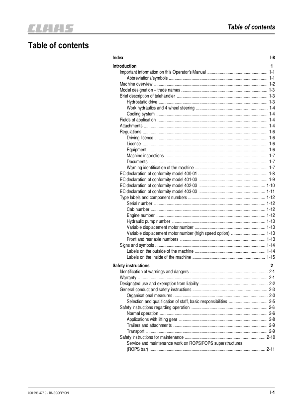 Claas Scorpion 6030 7030 7040 7045 Telehandlers Operators Manual - Image 3