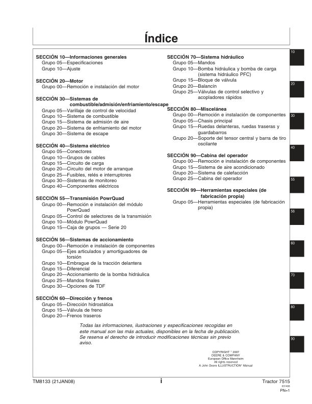 John Deere 7515 Tractors Repair Manual ES - Image 4