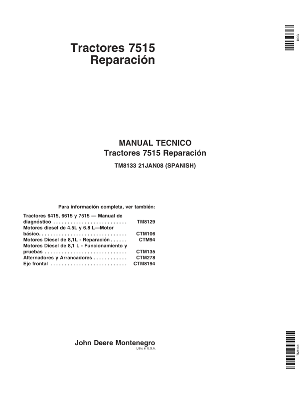 John Deere 7515 Tractors Repair Manual ES - Image 2