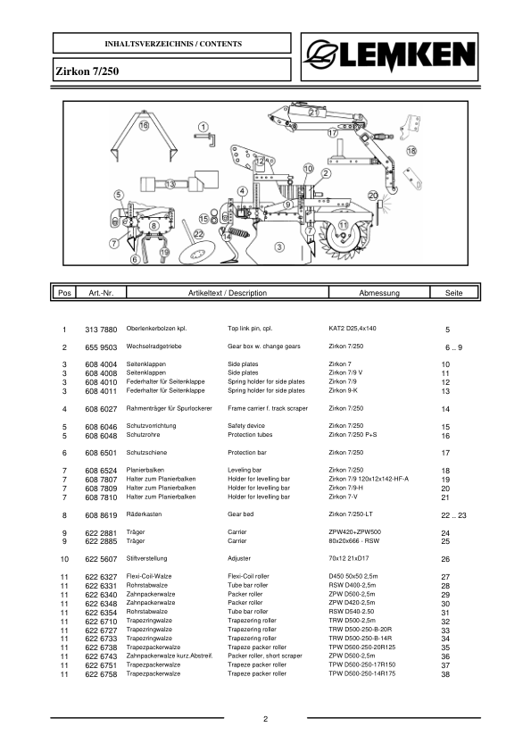 Lemken Zirkon 7 250 Furrow Press Spare Parts Catalogue - Image 3