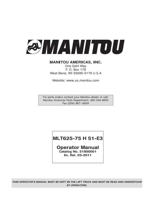 Manitou MLT625 Telehandler Operators Manual - Image 2
