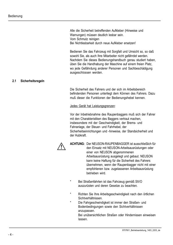 Neuson 1403 2203 Crawler Excavators Operators Manual DE - Image 5