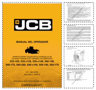 JCB 533-105 535-V125 535-V140 540-140 540-170 540-200 540-V140 550-140 550-170 Telehandler Operators Manual ES 9831/2103