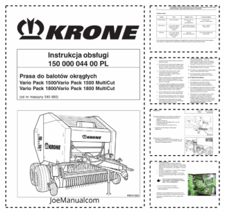 Krone Vario Pack 1500 1800 Round Baler Operators Manual PL