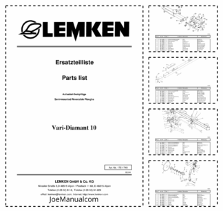 LEMKEN Vari Diamant 10 Semi-mounted Reversible Plough Spare Parts Catalogue