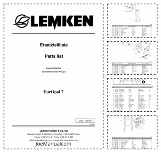 Lemken EurOpal 7 Mounted Reversible Plough Spare Parts Catalogue