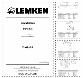 Lemken EurOpal 8 Mounted Reversible Plough Spare Parts Catalogue