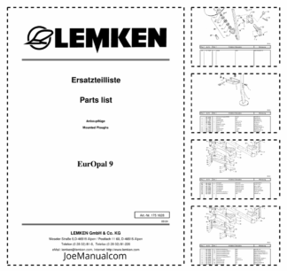 Lemken EurOpal 9 Mounted Reversible Plough Spare Parts Catalogue