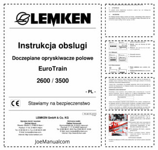 Lemken EuroTrain 2600 3500 Trailed Field Sprayer Operators Manual PL