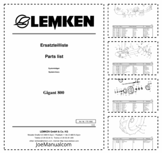 Lemken Gigant 800 Disc Harrow Spare Parts Catalogue