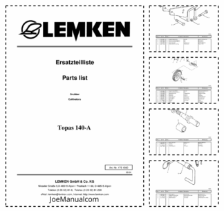 Lemken Topas 140 A Grubber Spare Parts Catalogue
