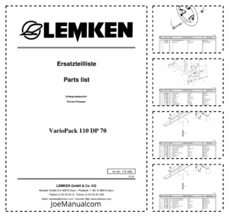 Lemken VarioPack 110 DP 70 Furrow Press Spare Parts Catalogue
