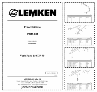 Lemken VarioPack 110 DP 90 Furrow Press Spare Parts Catalogue