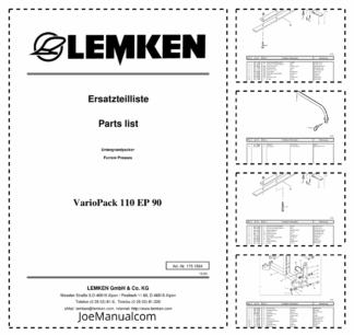 Lemken VarioPack 110 EP 90 Furrow Press Spare Parts Catalogue