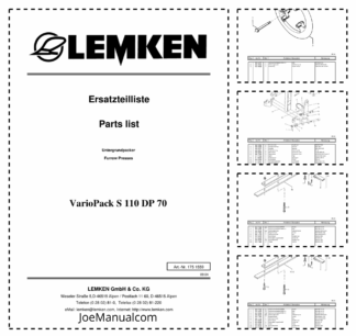 Lemken VarioPack S 110 DP 70 Furrow Press Spare Parts Catalogue