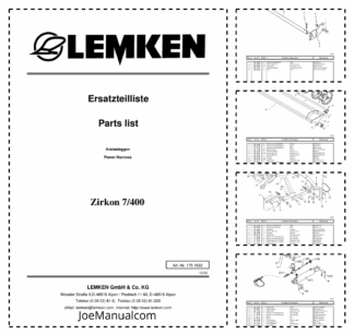 Lemken Zirkon 7 400 Power Harrows Spare Parts Catalogue DE