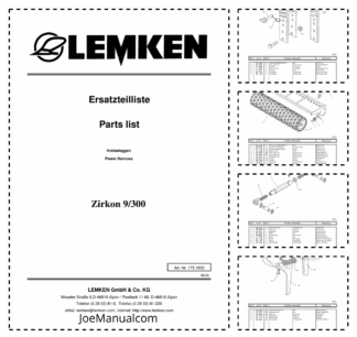 Lemken Zirkon 9 300 Power Harrows Spare Parts Catalogue DE