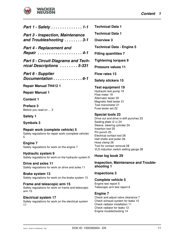 Wacker Neuson TH412 Telehandler Repair Manual - Image 3