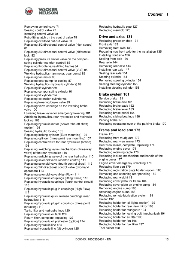 Wacker Neuson TH412 Telehandler Repair Manual - Image 5