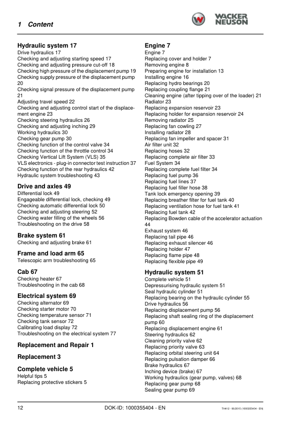 Wacker Neuson TH412 Telehandler Repair Manual - Image 4