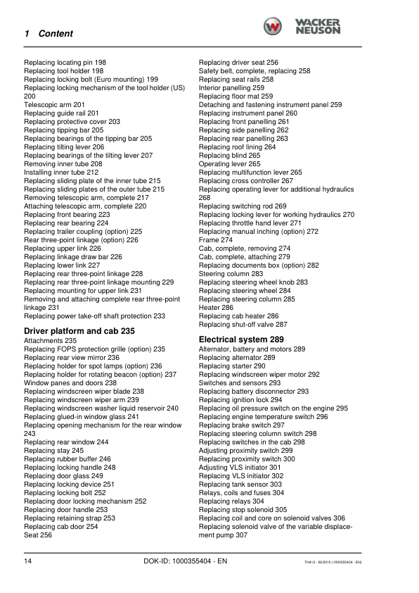 Wacker Neuson TH412 Telehandler Repair Manual - Image 6