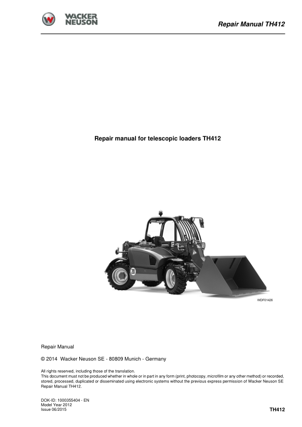 Wacker Neuson TH412 Telehandler Repair Manual - Image 2